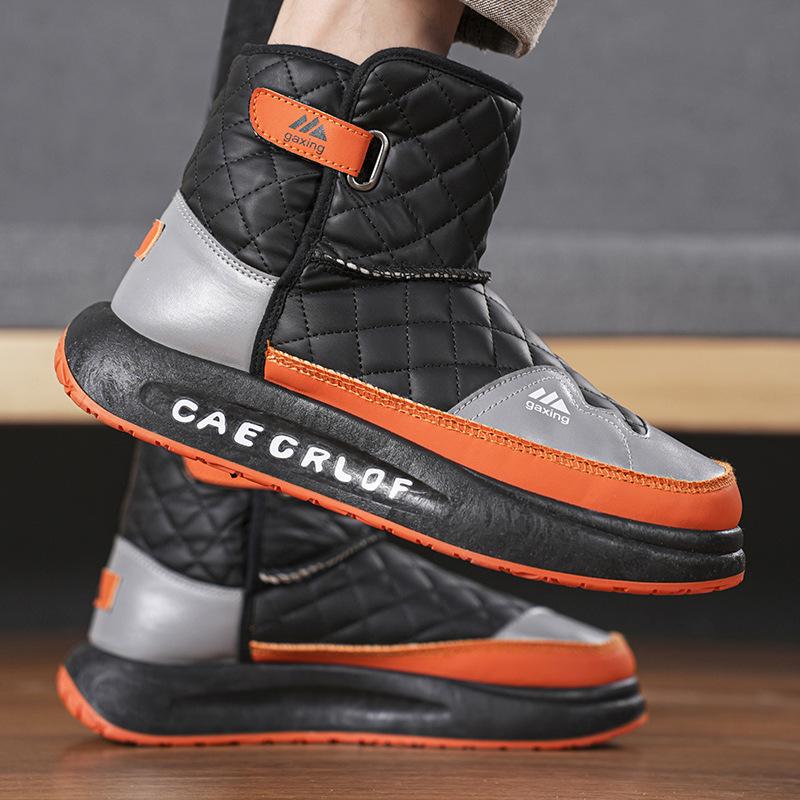 Winter Warm Thick-soled Velcro Snow Boots Green and Young Piled Thickened Bread Shoes High-top Cotton Shoes Outdoor Men's Shoes