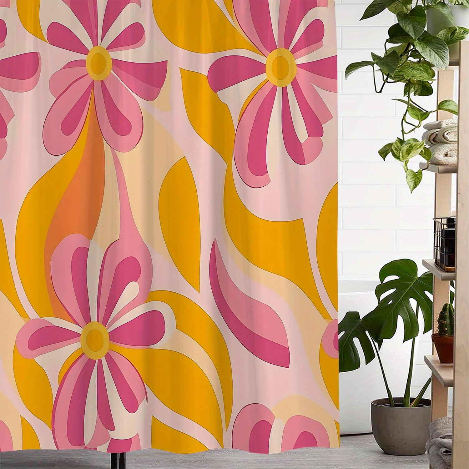 

Open Vintage Art Floral Shower Curtain with 12 Hooks, Window Curtain W90XH180cm