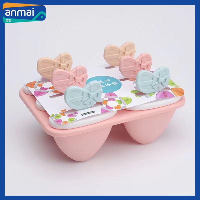 Anmai 6 Grid DIY Ice Cream Mold Popsicle Maker with Handle Heart Shape Pink Blue Ice Maker Food Grade PP Material Kitchen Tool