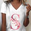 Pink Sakura Alphabet Graphic T Shirts Unisex Az 26 Alphabet Pink Flower Cartoon Tshirts Cherry Blossom Letters C Casual Tops