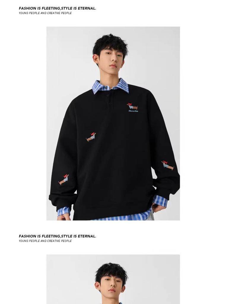 Felpa con cappuccio e polo da uomo alla moda in stile americano con ricamo di bassotto, Top autunnale da donna in due pezzi, Taglia piccola