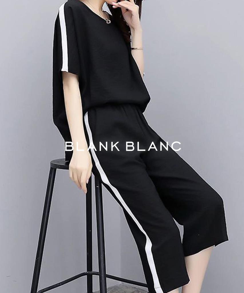 Blanc Blanc Top and Bottom Cut and Everyday Office Training Plus Sizes Stylish Set, Sewn, Pants, Striped, Loungewear, Wear, Spring, Summer, Autumn,