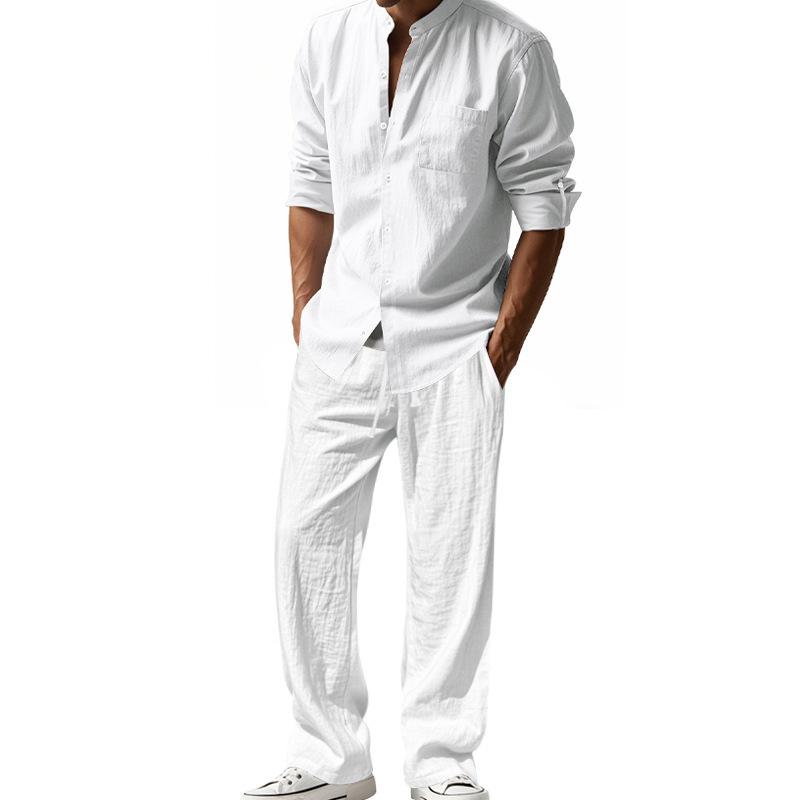 Men's All-season Linen Casual Two-piece Set: Loose-fitting, Comfortable and Breathable, Long-sleeved Top and Trousers