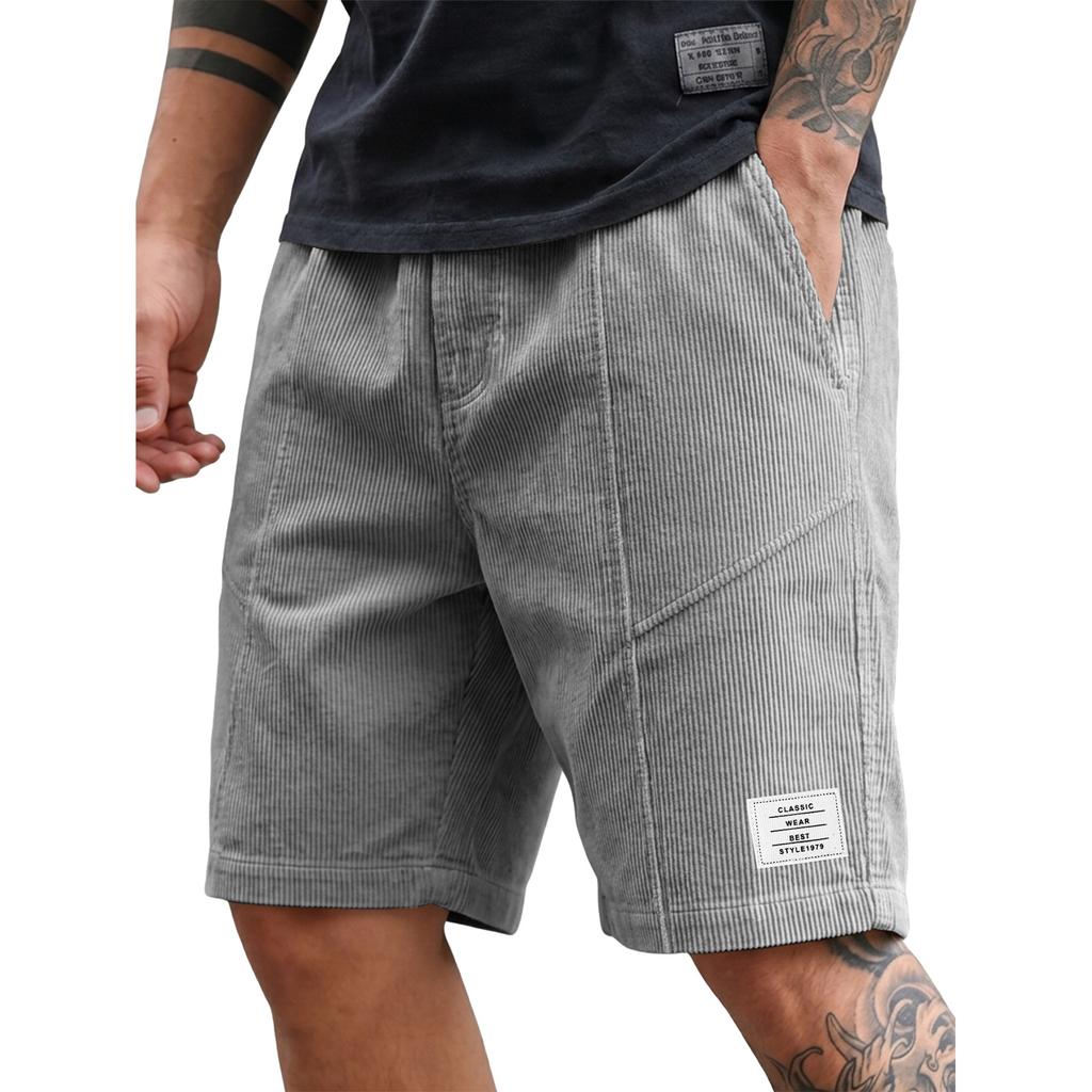 Mens Corduroy Casual Shorts Relaxed Fit Elastic Waistband Summer Lightweight Breathable Shorts with Side Pockets for Daily Wear