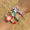 Flower Bracelet Handmade Soft Clay Woven Jewelry Adjustable Tropical Plumeria Wristband Bohemian Beach Party Accessories