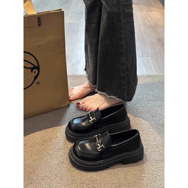 thick-soled white women's spring and autumn one-pedal women's shoes college small leather shoes