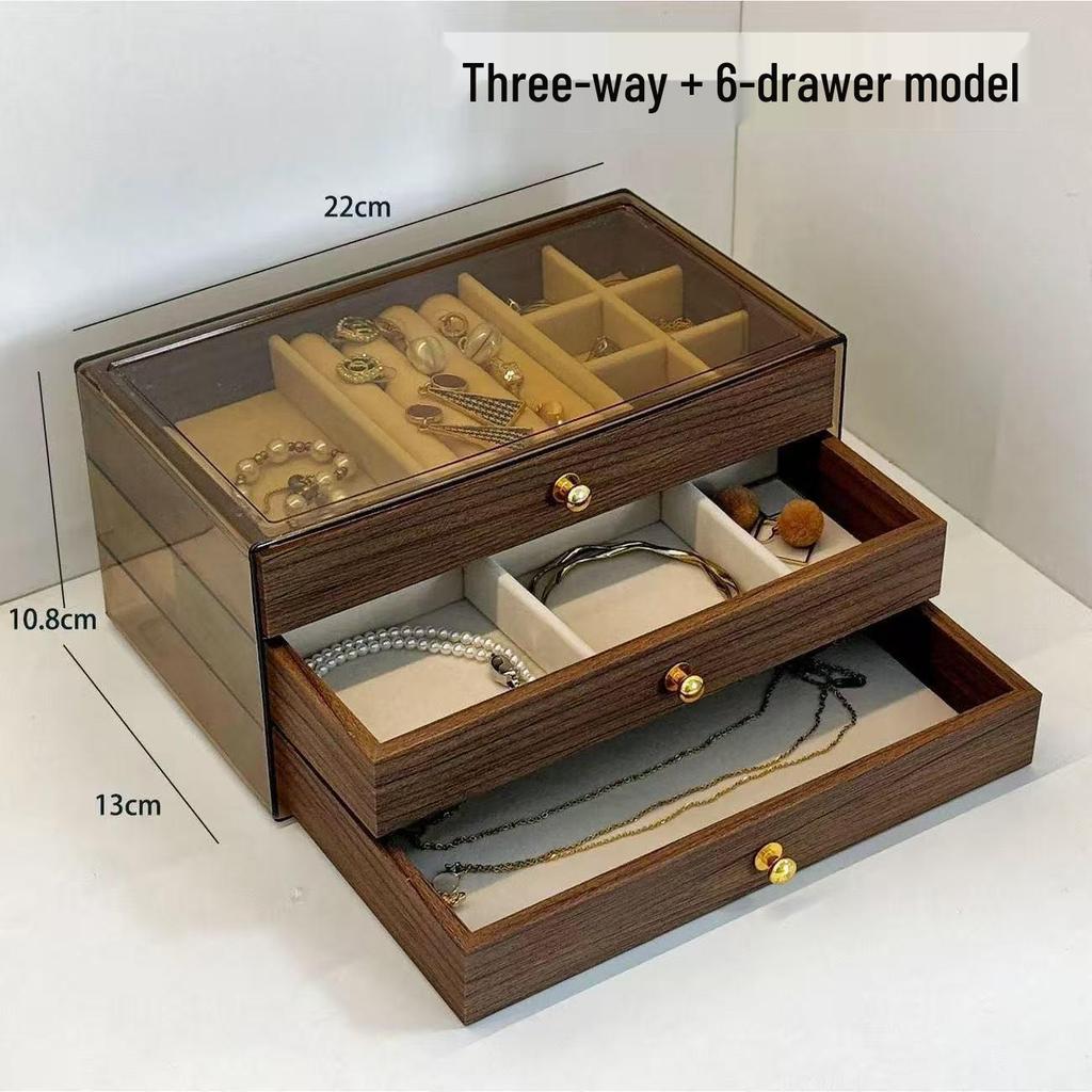 Multi-Position Open Window Watch and Jewelry Display Box with Walnut Wood Grain