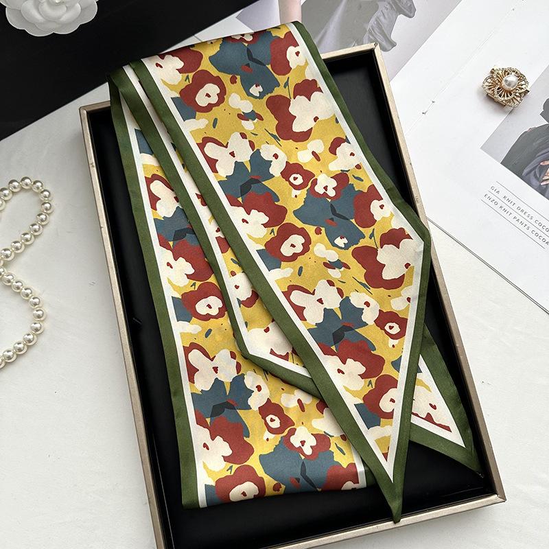 Double-sided Long Strip Small Silk Scarf Women's Professional Wear Spring and Summer New Decorative Small Scarf Tied Hair Band Streamer