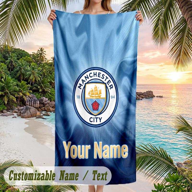 Beach Towel Manchester City Print Custom Name Text Soft Towel for Swimming Pool