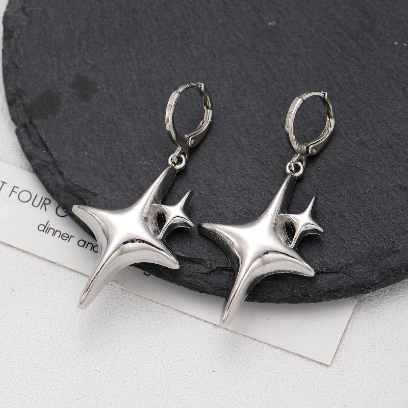 Simple Silver Color Star Earrings For Women Girls Opal Stone Heart Hoop Earrings Punk Y2K Cute Daily Wear Jewelry Party Gifts