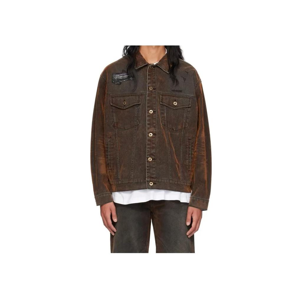 WE11DONE Vintage Effect Single-Breasted Long Sleeve Denim Jacket Unisex jackets Brown WD-DJ2-24-399-M-BK
