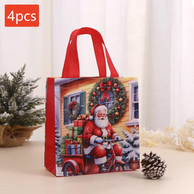 

4Pcs Christmas Gift Bag Santa Non-Woven Bag Christmas Decorations For Home 2025 Xmas Navidad Noel Gifts Year Packaging Bag