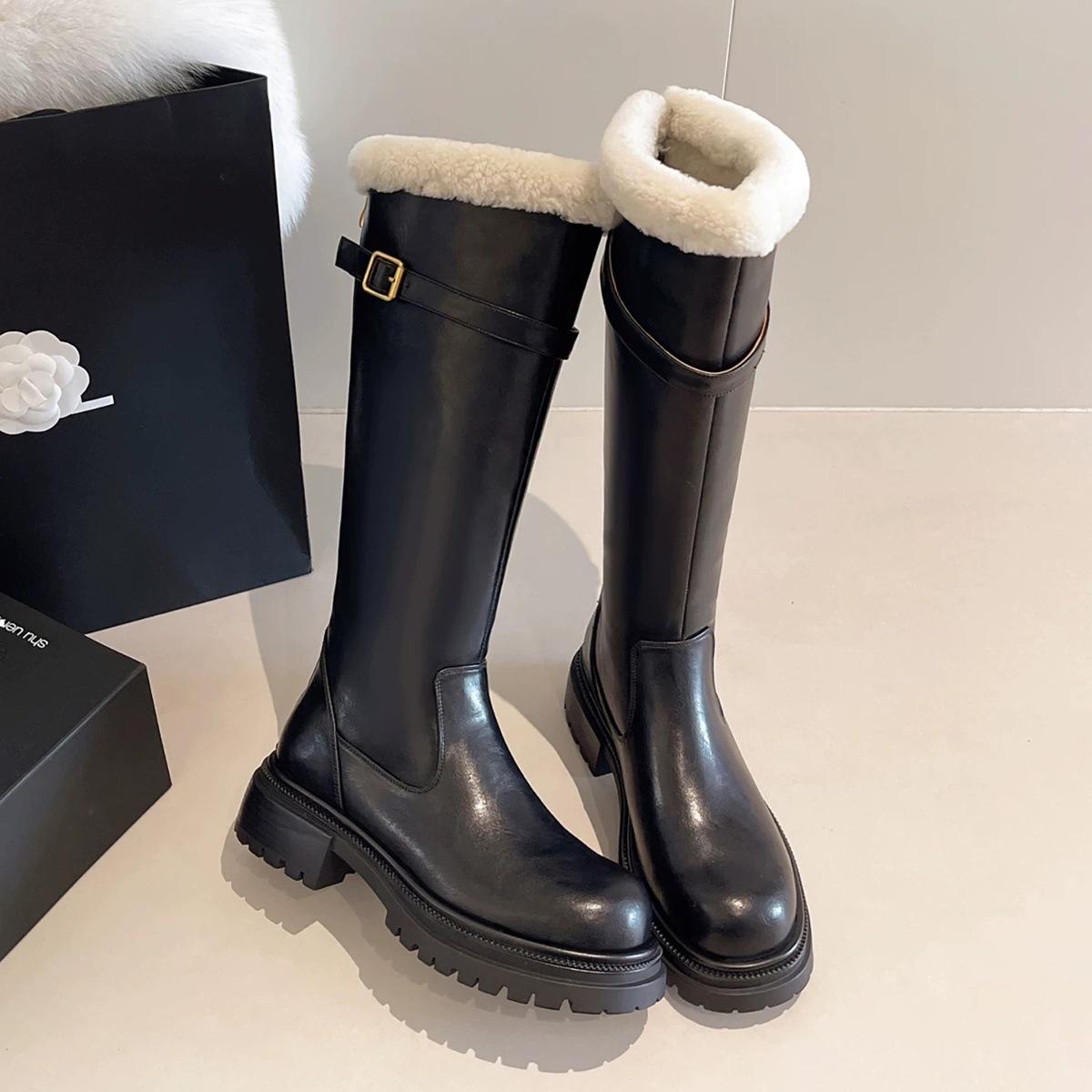 Boots Women s winter thick-soled snow boots Fleece warm but knee-high boots 40 чёрный