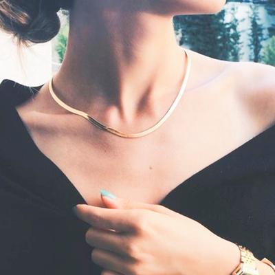 Fashion Short Blade Chain Female, Simple Metal Flat Chain Snake Bone Chain Necklace