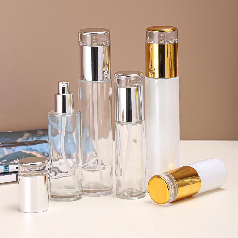 Press-Type White Glass Toner Spray & Emulsion Skincare Bottle Set