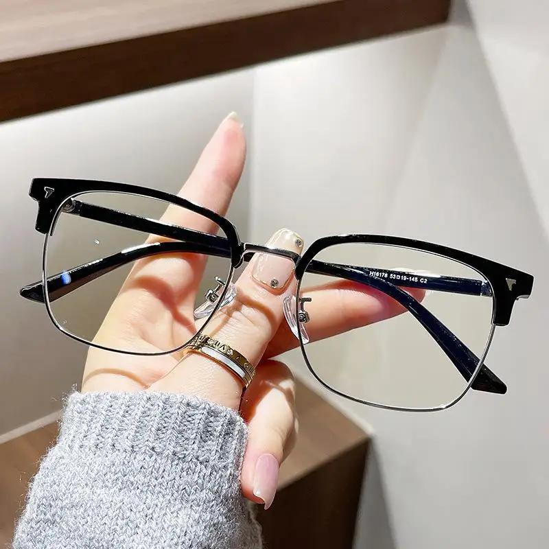 Ladies Fashion Trend Optical Spectacle Eyeglasses Half Frame Blue Light Blocking Computer Eyewear for Men Women