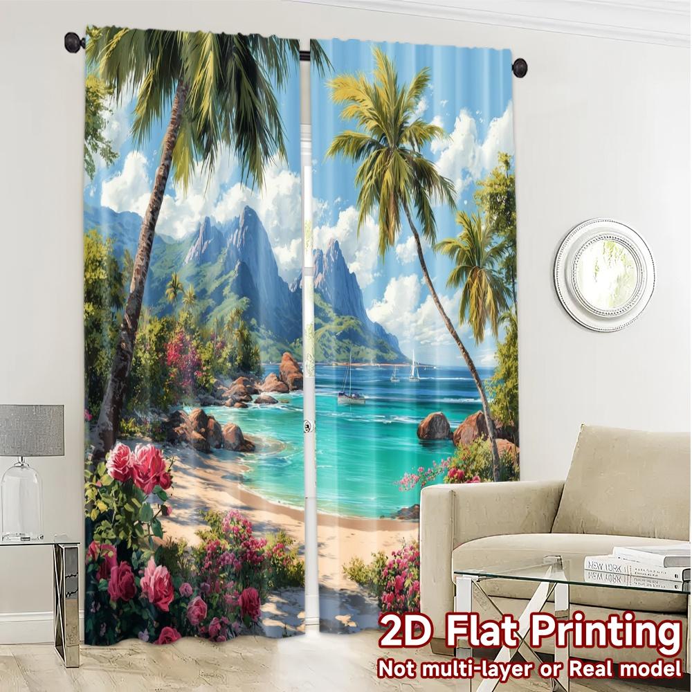Set Of 2 Flat Printing Curtains Without Rod Tropical Bliss Chic Window Curtain Versatile Polyester Gifts Perfect Made