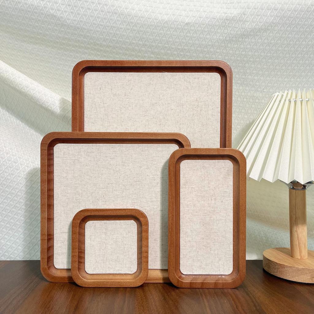 Walnut Jewelry Tray: Pearl Necklace Storage & Linen-Style Display Stand for Props & Photography