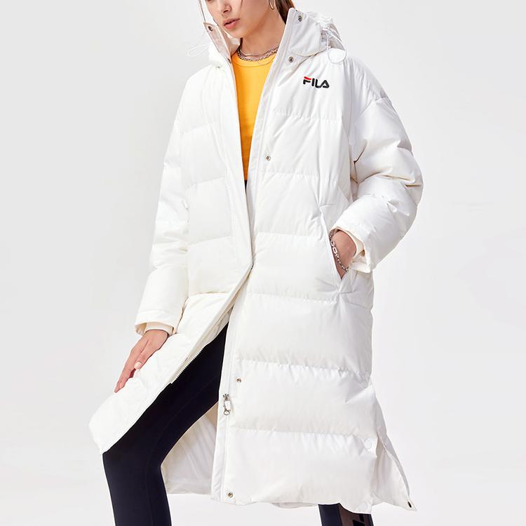 Fila Fusion Solid Color Warm Mid-Length Hooded Down Jacket Women Outerwear White T11W141903F-WT
