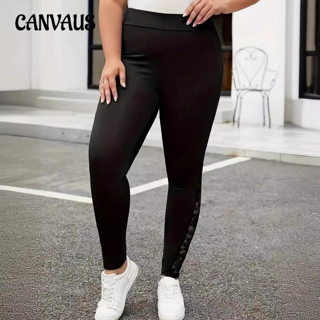 Pantaloni Estivi da Donna Taglie Forti con Contrasto di Pizzo Intrecciato, Pantaloni Skinny