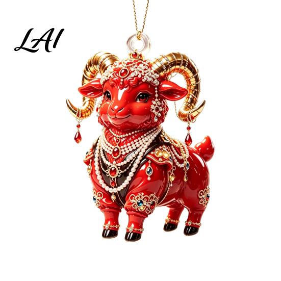 Christmas Party Supplies 2027 New Year Sheep Ornament 2D Acrylic Tree Pendant Xmas Hanging Pendants with String Chinese Zodiac Goat Decor,