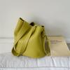 Portable Solid color Women Shoulder Bag Korean Pu Leather Soft Leather Bucket Bag Leisure Commute Underarm Bag Handbags