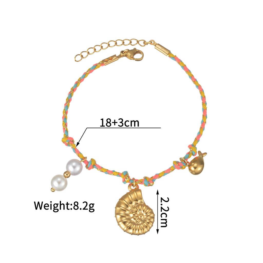 Atoztide Shell Starfish Conch Cherry Charm Bracelet for Women Girls Stainless Steel Gold Color Bead Chain Bracelet Jewelry Gift