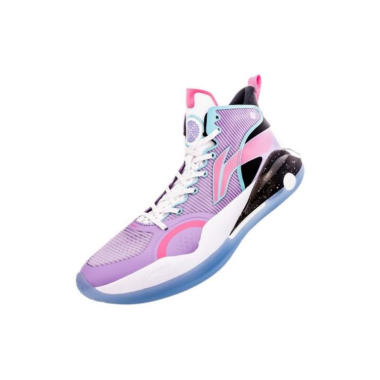 Li Ning YuShuai 15 Patchwork Abrasion Resistant Slip Resistant Mid top Performance Basketball Shoes Men's Light Purple ABAR043-13