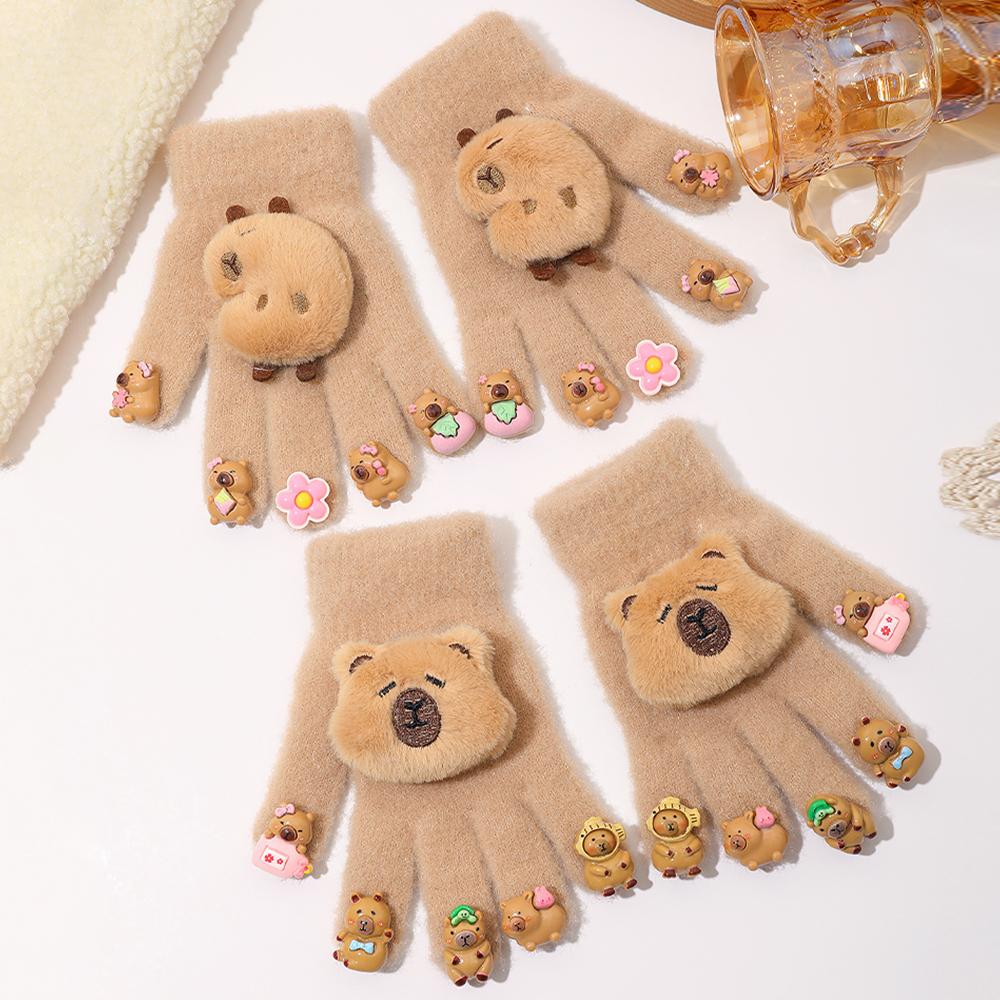 Adorable Winter Gloves for Women with Cute Capybara Decoration Comfortable Warm Fingered Ideal for Cycling Gift Choice