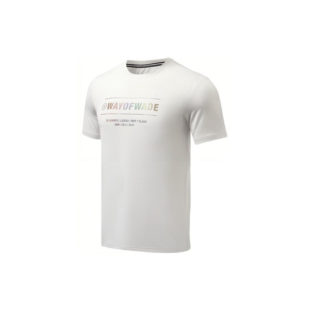 Li Ning Wade Series Reflective Letter Quick-Dry Sports Crew Neck Short Sleeve T-Shirt Men Tops White ATSR287-4