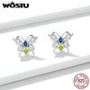 WOSTU Ohrstecker aus 925er Sterlingsilber mit glänzendem Schmetterling und klaren Zirkonia