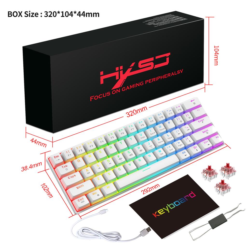 61 Key Mechanical Keyboard, RGB Backlit Gaming Keyboard, All Keys With No Conflicts, Hot Swappable Red Axis