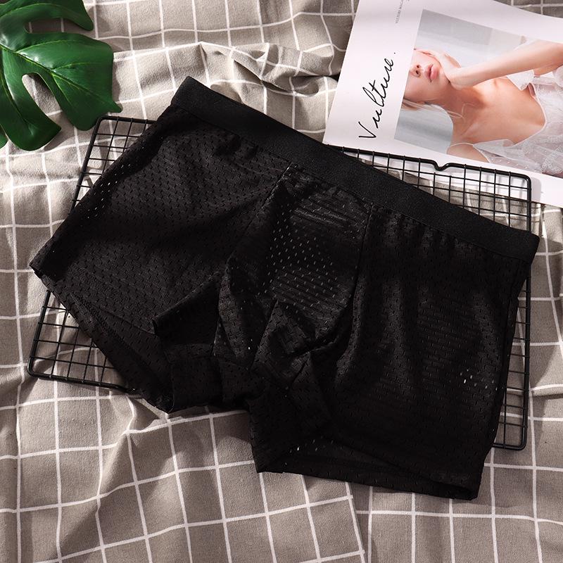 Men's Breathable Ice Silk Mesh Boxer Briefs - Mid-Waist, Comfortable Fit for All Ages