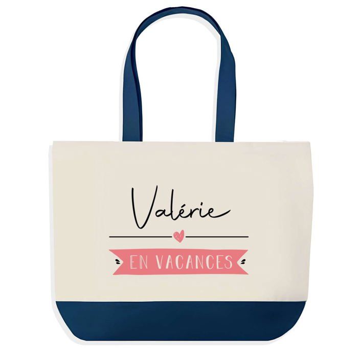 Sac shopping - PLANETEE - Valérie en Vacances - Fond bleu - Coton 40x45 cm - Grand format