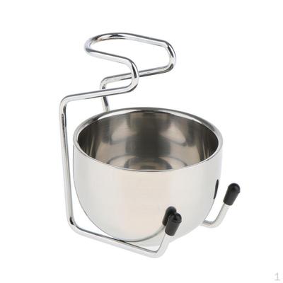 Durable Stainless Steel Salon Barber Shaving Brush Stand Holder with Soap Bowl Mug