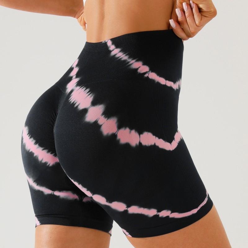High-Waisted Seamless Yoga Leggings Women Tie-Dye Print Running Shorts Butt-Lifting 3/4 Length Fitness Pants