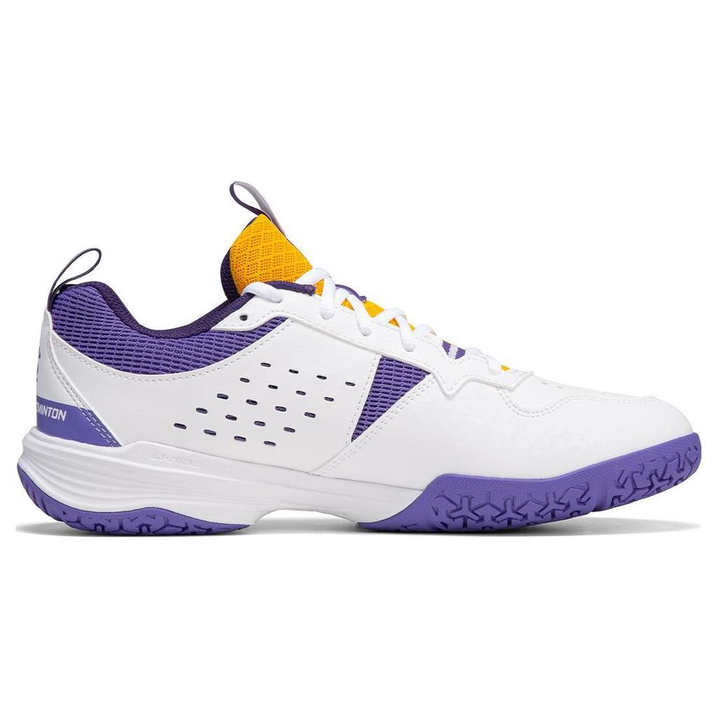 Li Ning Ace V Collection Cushioning Slip Resistant Abrasion Resistant Low Top Badminton Shoes Unisex White Purple AYTT001-4