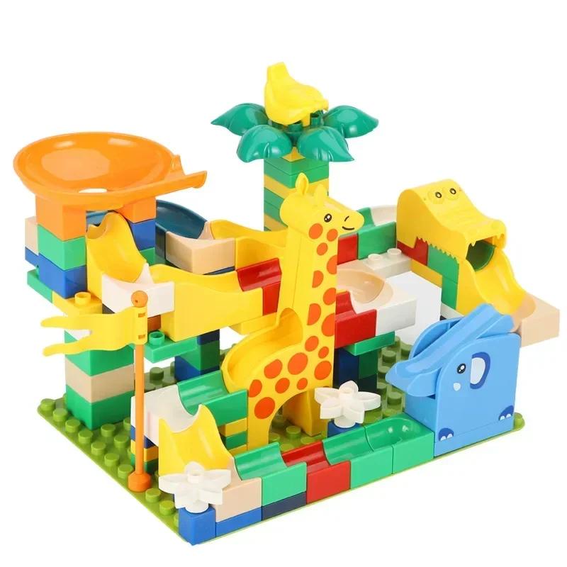 Big Size Building Blocks Marble Race Run Maze Games Compatible Large Bricks Running Ball Chute Giraffe Kids Gift Educational Toy