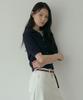 Lingseoul Open Collar Cotton Knit-Navy