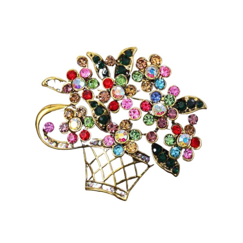 

Rhinestone Flower Basket Brooches Women s Suit Trendy Accessories Chest Flower Jewelry Brooch