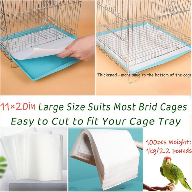 Hot Selling-100PCS Bird Cage Liner Papers, Disposable Cage Paper Liners Precut Absorbent Cushion Pad Mat For Pet Bird Parrot,100