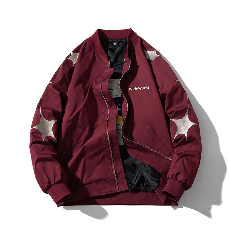 Star Embroidery Bomber Jacket Men Women Streetwear Casual Padded Baseball