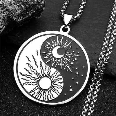 Stainless Steel Yin Yang Tai Chi Gossip Sun Moon Necklaces Chain for Women/Men Silver Color Necklaces Jewelry Chaine Collier
