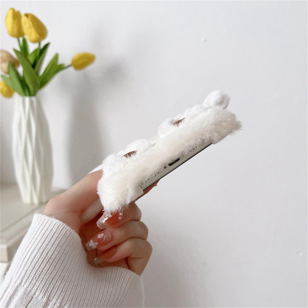 For iPhone 15 Pro Max Case Cartoon 3D Bear Furry Plush TPU Winter Warm Phone Cover