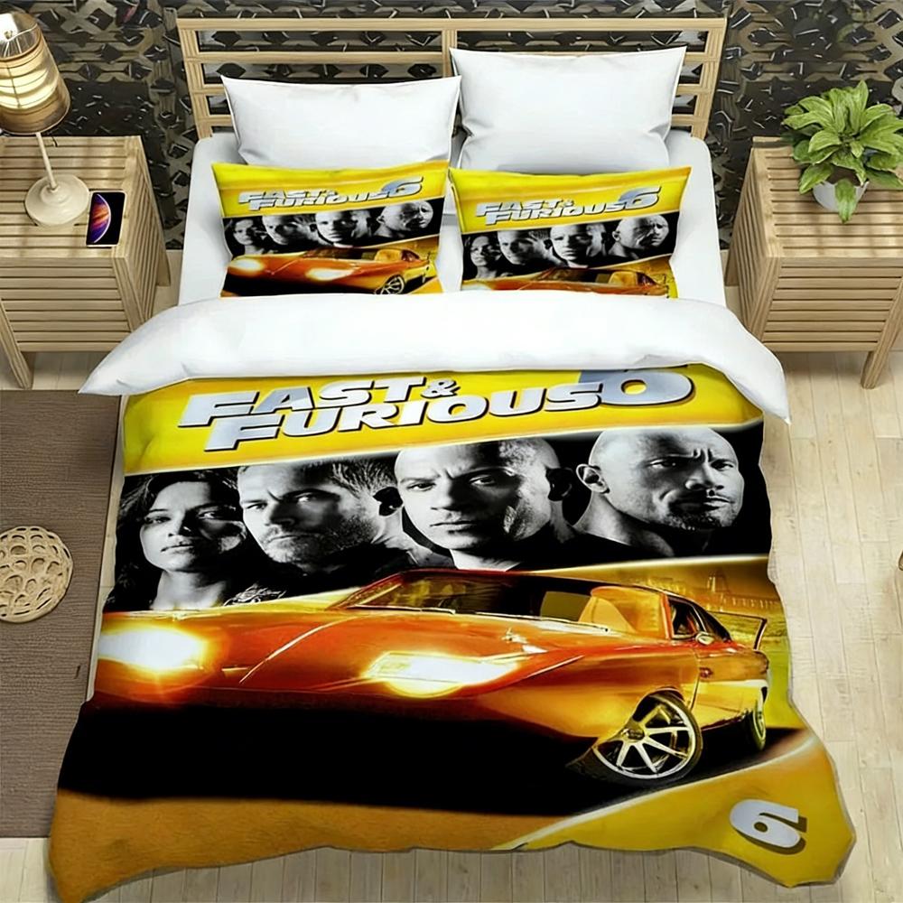 Fast & Furious Bedding Set Fashion Movie Printed Comforter Quilt Bed Cover Duvet Cover Pillow Case 3 Pieces Sets Kids Adult Size