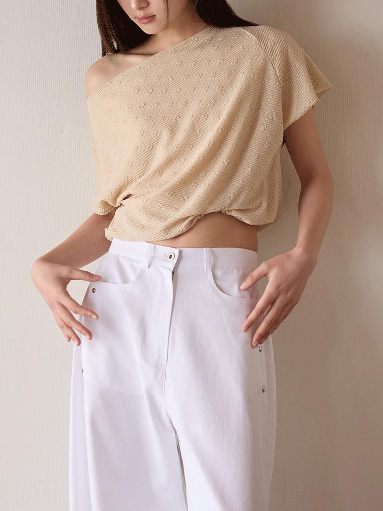 Piiipi Cloudy One-Shoulder Top_Beige