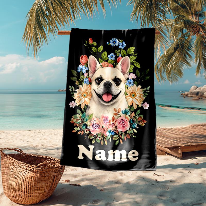 Custom Name Ultra-Soft Beach Towel with Dog Theme,Ideal for Pool - Camping, Diving - Perfect Travel Essential, Vibrant Beach Towel.