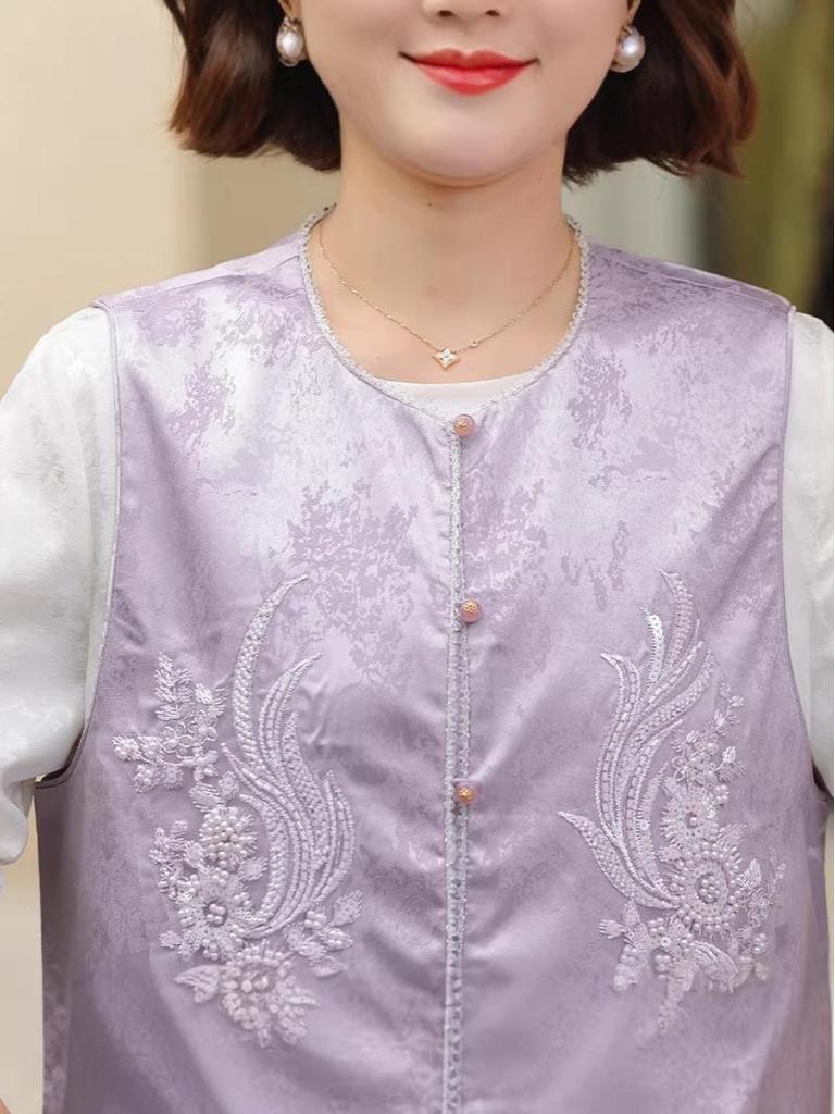 Elegant National Style Jacquard T-Shirt and Vest Set for Women - Spring Collection