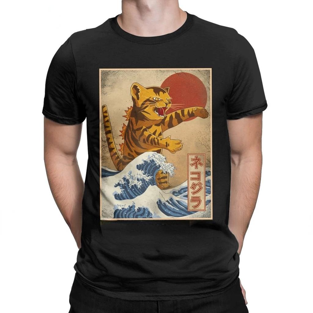 Funny Catzilla Japan Cat Kitten Lover Men T Shirt Male Casual Tees Summer Hombre Oversized Tee Harajuku Shirt Men Clothing