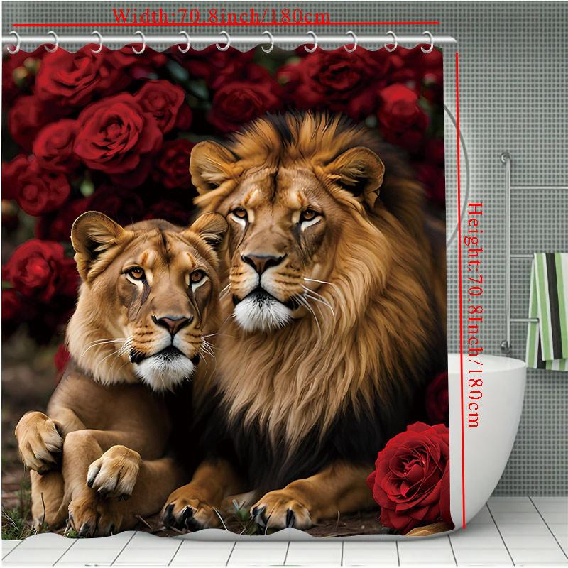 Valentine'S Day Flower Animal Lion Rose Bathing Curtain  Bathroom Shower Curtain Waterproof With 12 Hooks Home Deco Free Ship